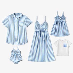 Mosaic Blue and White Stripe Family Matching Sets