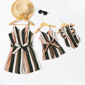 Colorful Vertical Stripe Matching Sling Shorts Rompers