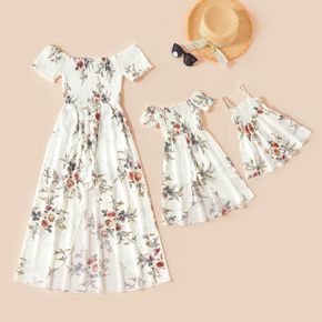 Floral Print White Matching Maxi Romper Dresses for Mommy and Me