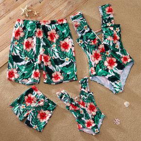 Family Look Floral Print Ruffle V-neck One-piece Matching Swimsuits