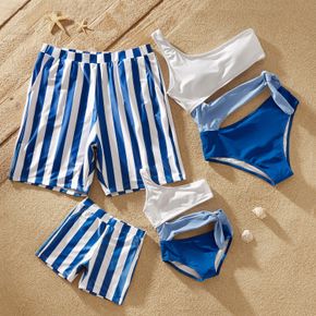 Color Block Family Matching Swimsuits(One Shoulder Swimsuits for Mommy and Me)