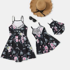 Floral Print Lace Splicing Collar Matching Romper Shorts