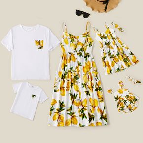 Familien Outfits Süß Zitrone weiß Sling Kurzarm Normale Schulter Matching Sets