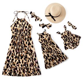 Leopard Print Sleeveless Matching Midi Sling Dresses