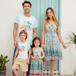 Mosaic Floral Print Family Matching Blue and White Sets