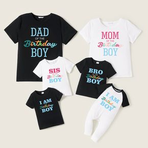 Mosaic 'Birthday Boy' Letter Print Cotton Family Matching Tees and Jumpsuit