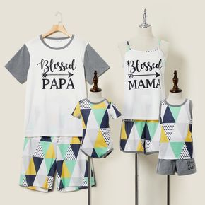 Letter and Geometric Print Tops and Shorts Pajamas Family Matching Sets