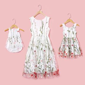 Floral Embroidered Matching White Midi Tank Dresses
