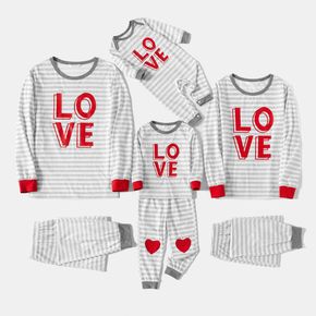 Family Matching Letter and Stripe Print Gray Long-sleeve Pajamas Set(Flame Resistant)