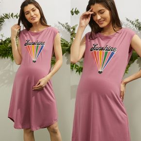 Maternity casual Letter Print Round collar H Sleeveless Dress