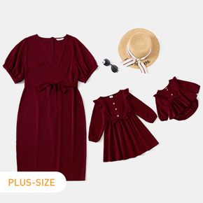 Solid Short-sleeve Matching Crimson Midi Plus Size Dresses