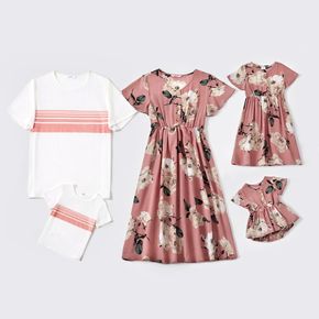 Floral or Stripe Print Family Matching Pink Sets