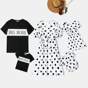 Polka Dots or Letter Print Family Matching Black and White Sets