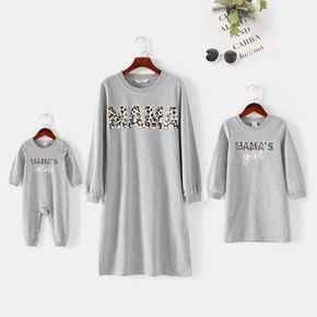 Leopard Letter Print Long-sleeve Sweatshirt Dress for Mom and Me