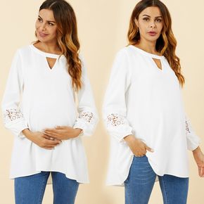 Maternity Hollow out Round Neck  Long-sleeve Shirt