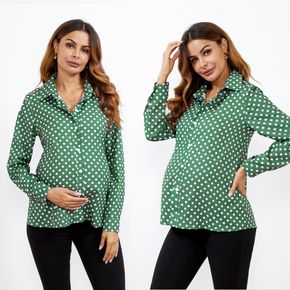 Maternity Polka Dots Print Lapel Collar Long-sleeve Shirt