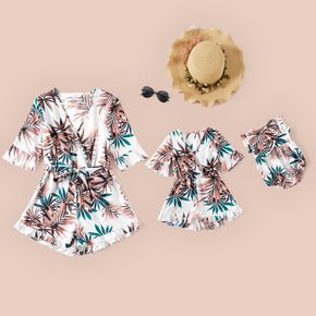 Leaves Print Half-sleeve Shorts Romper for Mom and Me