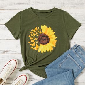 Sunflowers Print Round Collar Long-sleeve Women T-shirt