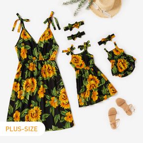 Sunflower Print Sleeveless Matching Plus Size Dresses
