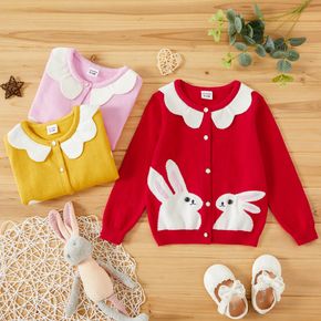 Baby Girl Rabbit Pattern Doll Collar Long-sleeve Knitted Sweater Cardigan
