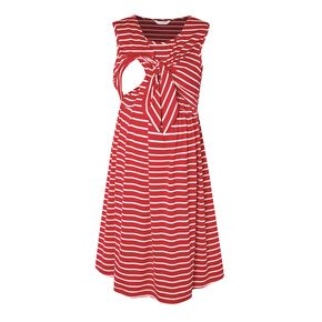 Nursing Red Stripe Bow Twist Knot Sleeveless Maternity Dress