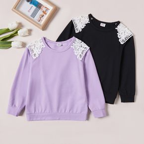 Kid Girl Lace Design Casual Pullover Sweatshirt