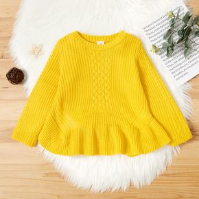 Toddler Girl Ruffle Hem Ginger Cable Knit Sweater