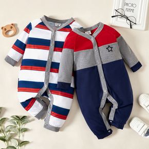 Baby Boy Striped Colorblock Long-sleeve Jumpsuit Playsuit