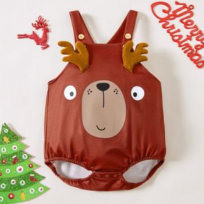 Christmas Reindeer Print 3D Antlers Baby Girl Sleeveless Romper Overalls