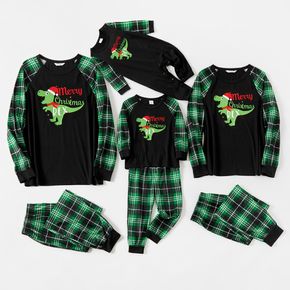 Familie zusammenpassende Weihnachts Dinosaurier und Plaiddruck Langhülse Pyjamas gesetzt (schwer entflammbar)