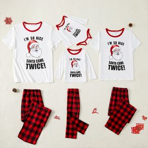 Christmas Letter Print T-shirts and Red Plaid Pants Family Matching Pajamas Sets (Flame Resistant)