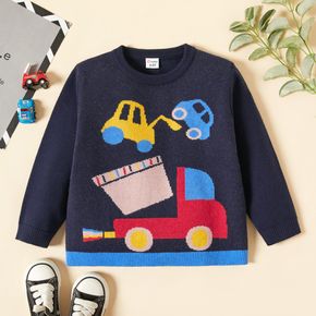Toddler Boy Vehicle Pattern Colorblock Sweater