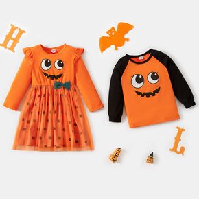 Halloween Emoji Pattern Print Long-sleeve Sibling Matching Pumpkin Sets