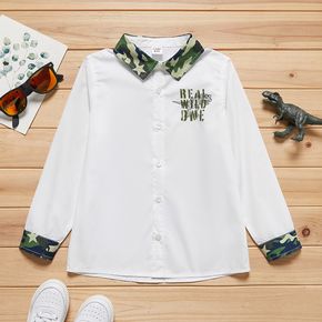 Kid Boy Letter Dinosaur Print Camouflage Lapel Collar Button Design Shirt
