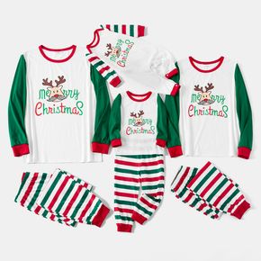 Family Matching Christmas Deer Letter and Stripe Print Long-sleeve Pajamas Sets (Flame Resistant)