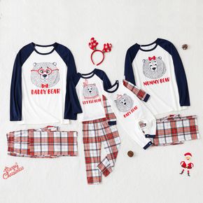 Christmas Bear Letter and Plaid Print Family Matching Raglan Long-sleeve Pajamas Sets (Flame Resistant)