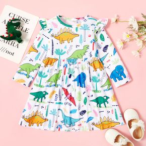 Toddler Girl Dinosaur Plant Print Long-sleeve Dress
