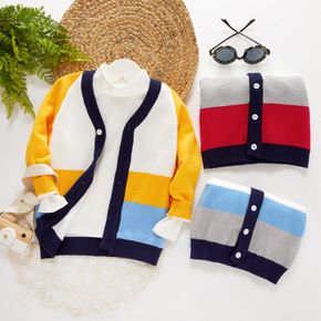 Kleinkind Junge Colorblock Tasten-Design Pullover Strickjacke