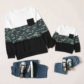Camouflage Colorblock Long-sleeve Cotton Sweatshirts with Pocket for Dad and Me