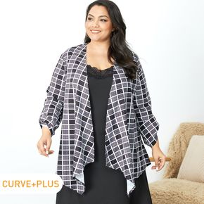 Women Plus Size Casual Plaid Long-sleeve Cardigan