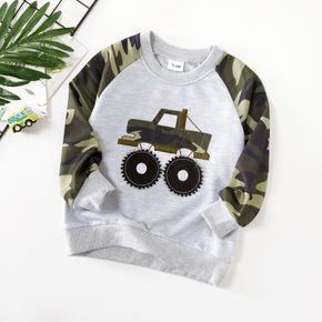 Toddler Boy Vehicle Camouflage Print Casual Pullover Sweatshirt