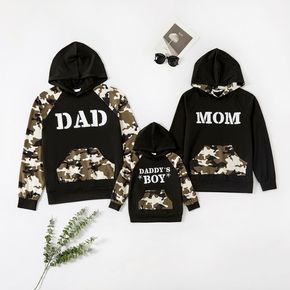 Camouflage Splicing and Letter Print Black Family Matching Long-sleeve Hoodies
