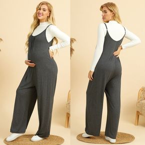 Maternity Solid Sleeveless Suspender Pants Jumpsuit