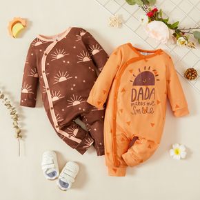 Baby Girl Ginger/Brown Print Long-sleeve Jumpsuit Onesies