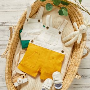 Colorblock Sleeveless Baby Denim Suspender Overalls Shorts with Pockets