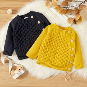 Baby Boy Solid Button Down Long-sleeve Knitted Sweater Pullover