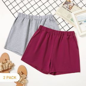 2-Pack Casual Solid Shorts Set For women