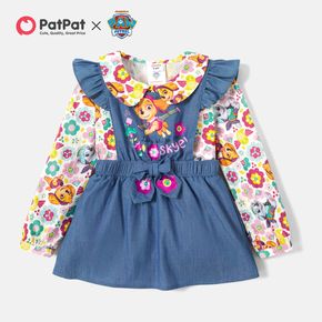 PAW Patrol Toddler Girl Flounce Allover Top and Denim Cotton Overall Dress