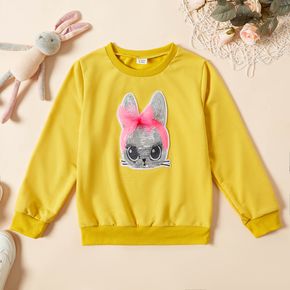 Kid Girl Animal Pattern Sequined Yellow Pullover Sweatshirt
