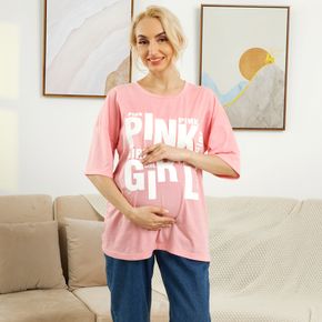 Letter Print Short-sleeve Pink Maternity T-shirt